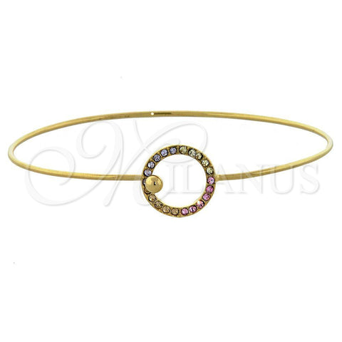 Oro Laminado Individual Bangle, Gold Filled Style with Multicolor Crystal, Polished, Golden Finish, 07.165.0004.1 (01 MM Thickness, Size 5 (2.50 Diameter))
