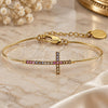 Oro Laminado Individual Bangle, Gold Filled Style Cross Design, with Multicolor Cubic Zirconia, Polished, Golden Finish, 07.165.0003.1 (01 MM Thickness, Size 5 (2.50 Diameter))