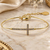 Oro Laminado Individual Bangle, Gold Filled Style Cross Design, with White Cubic Zirconia, Polished, Golden Finish, 07.165.0003 (01 MM Thickness, Size 5 (2.50 Diameter))