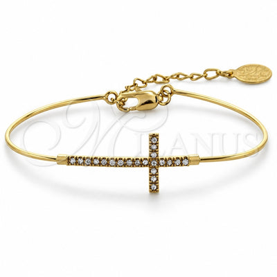 Oro Laminado Individual Bangle, Gold Filled Style Cross Design, with White Cubic Zirconia, Polished, Golden Finish, 07.165.0003 (01 MM Thickness, Size 5 (2.50 Diameter))