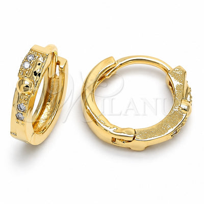 Oro Laminado Huggie Hoop, Gold Filled Style with White Micro Pave, Polished, Golden Finish, 02.168.0008