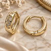 Oro Laminado Huggie Hoop, Gold Filled Style with White Micro Pave, Polished, Golden Finish, 02.168.0009