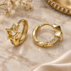 Oro Laminado Huggie Hoop, Gold Filled Style Star Design, with White Micro Pave, Polished, Golden Finish, 02.168.0007