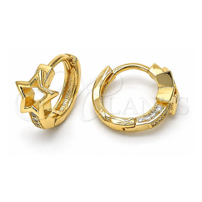 Oro Laminado Huggie Hoop, Gold Filled Style Star Design, with White Micro Pave, Polished, Golden Finish, 02.168.0007