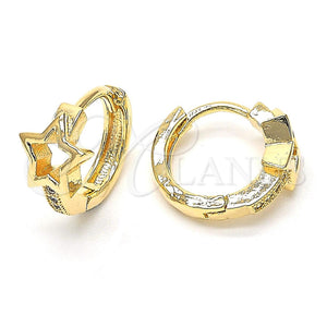 Oro Laminado Huggie Hoop, Gold Filled Style Star Design, with White Micro Pave, Polished, Golden Finish, 02.168.0007