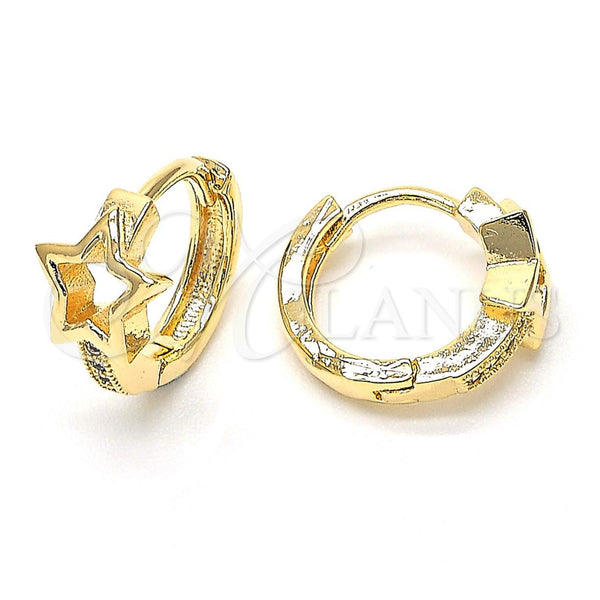 Oro Laminado Huggie Hoop, Gold Filled Style Star Design, with White Micro Pave, Polished, Golden Finish, 02.168.0007
