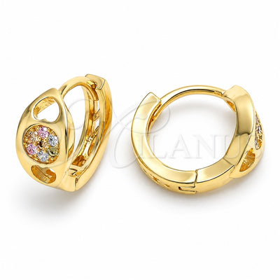 Oro Laminado Huggie Hoop, Gold Filled Style with Multicolor Micro Pave, Polished, Golden Finish, 02.122.0059