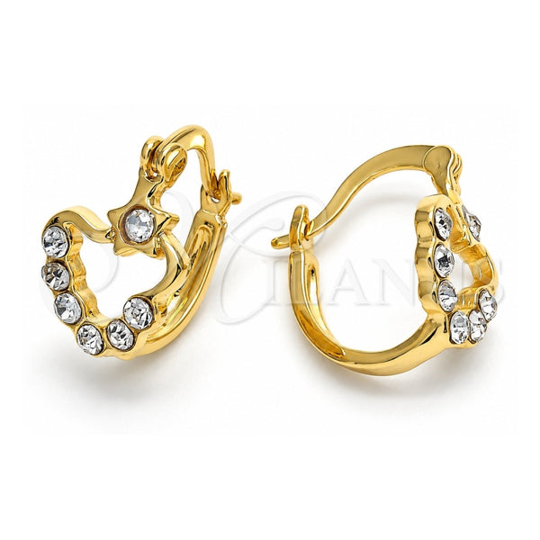 Oro Laminado Huggie Hoop, Gold Filled Style Heart and Star Design, with White Crystal, Polished, Golden Finish, 02.94.0065