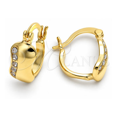 Oro Laminado Huggie Hoop, Gold Filled Style with White Crystal, Polished, Golden Finish, 02.94.0064