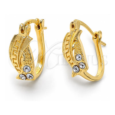 Oro Laminado Huggie Hoop, Gold Filled Style Twist Design, with White Crystal, Matte Finish, Golden Finish, 02.164.0043