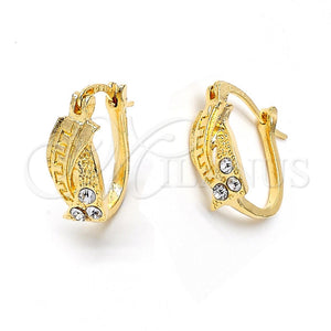 Oro Laminado Huggie Hoop, Gold Filled Style Twist Design, with White Crystal, Matte Finish, Golden Finish, 02.164.0043