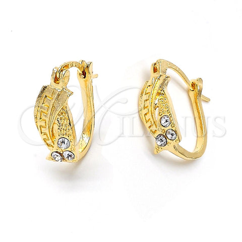 Oro Laminado Huggie Hoop, Gold Filled Style Twist Design, with White Crystal, Matte Finish, Golden Finish, 02.164.0043