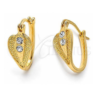 Oro Laminado Huggie Hoop, Gold Filled Style with White Crystal, Matte Finish, Golden Finish, 02.164.0033