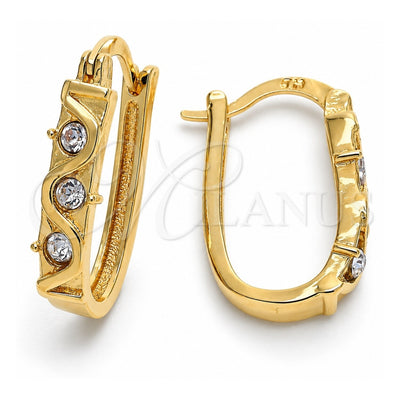 Oro Laminado Huggie Hoop, Gold Filled Style with White Crystal, Polished, Golden Finish, 02.168.0018
