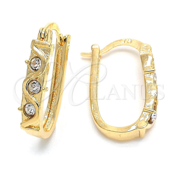 Oro Laminado Huggie Hoop, Gold Filled Style with White Crystal, Polished, Golden Finish, 02.168.0018