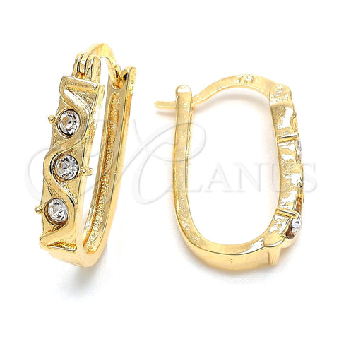 Oro Laminado Huggie Hoop, Gold Filled Style with White Crystal, Polished, Golden Finish, 02.168.0018