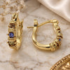 Oro Laminado Huggie Hoop, Gold Filled Style with Multicolor Crystal, Diamond Cutting Finish, Golden Finish, 02.164.0023.1