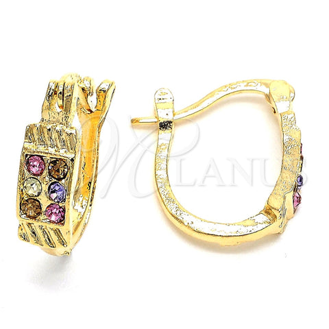 Oro Laminado Small Hoop, Gold Filled Style with Multicolor Crystal, Diamond Cutting Finish, Golden Finish, 02.164.0036.1