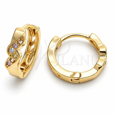 Oro Laminado Huggie Hoop, Gold Filled Style with Multicolor Micro Pave, Polished, Golden Finish, 02.122.0071
