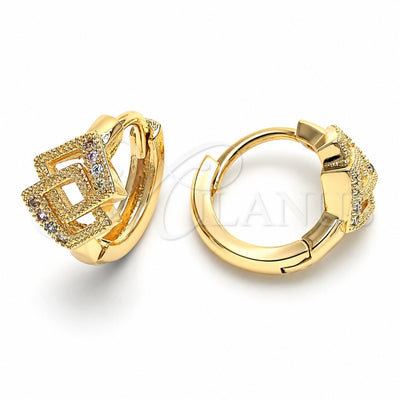 Oro Laminado Huggie Hoop, Gold Filled Style with Multicolor Micro Pave, Diamond Cutting Finish, Golden Finish, 02.122.0072