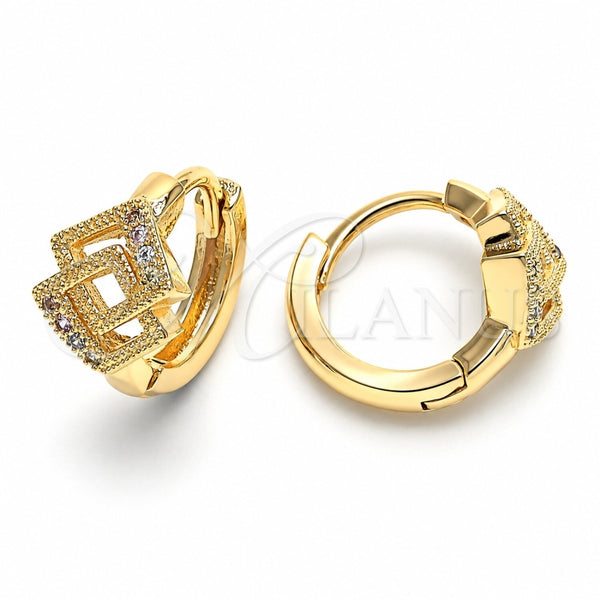 Oro Laminado Huggie Hoop, Gold Filled Style with Multicolor Micro Pave, Diamond Cutting Finish, Golden Finish, 02.122.0072