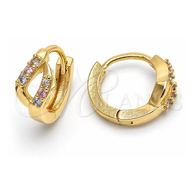 Oro Laminado Huggie Hoop, Gold Filled Style with Multicolor Micro Pave, Polished, Golden Finish, 02.122.0061