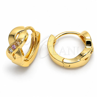 Oro Laminado Huggie Hoop, Gold Filled Style with Multicolor Micro Pave, Polished, Golden Finish, 02.122.0057