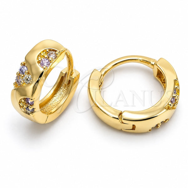 Oro Laminado Huggie Hoop, Gold Filled Style with Multicolor Cubic Zirconia, Polished, Golden Finish, 02.122.0066