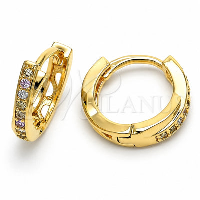 Oro Laminado Huggie Hoop, Gold Filled Style with White Micro Pave, Polished, Golden Finish, 02.122.0069