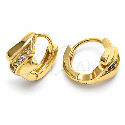 Oro Laminado Huggie Hoop, Gold Filled Style with Multicolor Crystal, Diamond Cutting Finish, Golden Finish, 02.122.0063