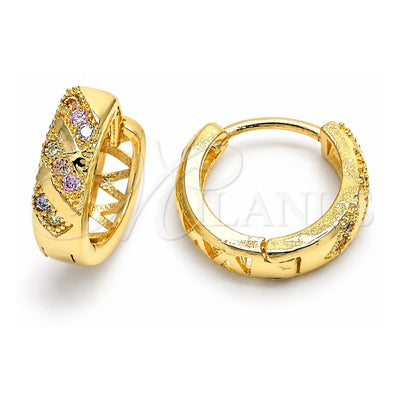 Oro Laminado Huggie Hoop, Gold Filled Style with Multicolor Micro Pave, Diamond Cutting Finish, Golden Finish, 02.122.0060