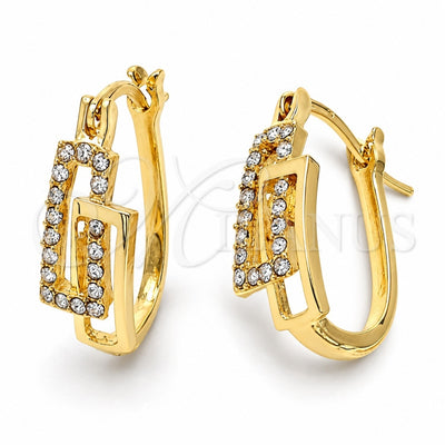Oro Laminado Huggie Hoop, Gold Filled Style with White Crystal, Polished, Golden Finish, 02.164.0041