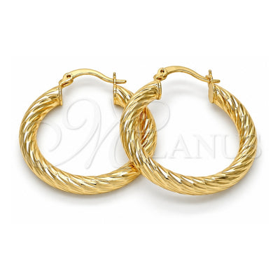 Oro Laminado Medium Hoop, Gold Filled Style Hollow Design, Diamond Cutting Finish, Golden Finish, 5.139.010.30