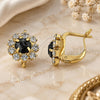 Oro Laminado Leverback Earring, Gold Filled Style Flower Design, with Black and White Cubic Zirconia, Polished, Golden Finish, 02.122.0080