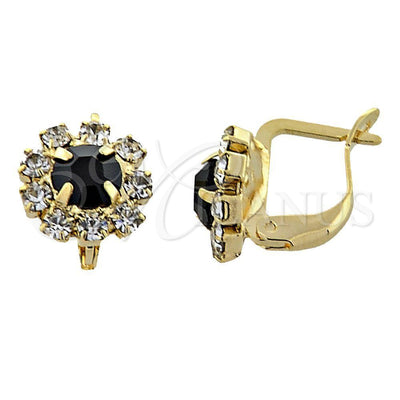 Oro Laminado Leverback Earring, Gold Filled Style Flower Design, with Black and White Cubic Zirconia, Polished, Golden Finish, 02.122.0080