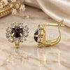 Oro Laminado Leverback Earring, Gold Filled Style Flower Design, with Garnet and White Cubic Zirconia, Polished, Golden Finish, 02.122.0080.5