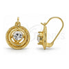 Oro Laminado Leverback Earring, Gold Filled Style with White Cubic Zirconia, Diamond Cutting Finish, Golden Finish, 02.164.0031