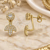 Oro Laminado Stud Earring, Gold Filled Style Flower and Leaf Design, with White Micro Pave, Polished, Golden Finish, 02.199.0003
