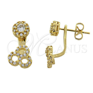 Oro Laminado Stud Earring, Gold Filled Style with White Micro Pave, Polished, Golden Finish, 02.199.0006