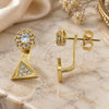 Oro Laminado Stud Earring, Gold Filled Style Flower Design, with White Micro Pave, Polished, Golden Finish, 02.199.0001