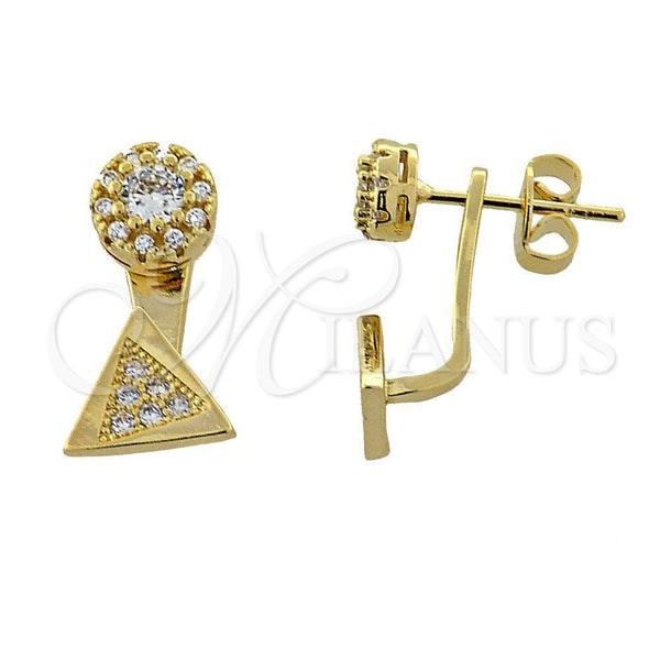 Oro Laminado Stud Earring, Gold Filled Style Flower Design, with White Micro Pave, Polished, Golden Finish, 02.199.0001