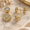 Oro Laminado Stud Earring, Gold Filled Style Flower Design, with White Micro Pave, Polished, Golden Finish, 02.199.0002