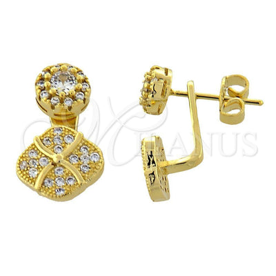 Oro Laminado Stud Earring, Gold Filled Style Flower Design, with White Micro Pave, Polished, Golden Finish for wholesale, main product view