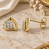 Oro Laminado Stud Earring, Gold Filled Style with White Micro Pave, Polished, Golden Finish, 02.168.0015