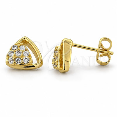 Oro Laminado Stud Earring, Gold Filled Style with White Micro Pave, Polished, Golden Finish, 02.168.0015