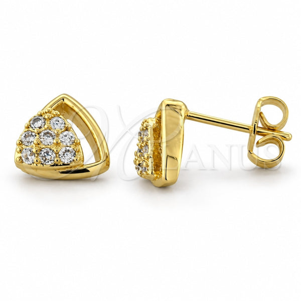 Oro Laminado Stud Earring, Gold Filled Style with White Micro Pave, Polished, Golden Finish, 02.168.0015