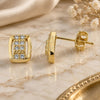 Oro Laminado Stud Earring, Gold Filled Style with White Micro Pave, Polished, Golden Finish, 02.168.0014