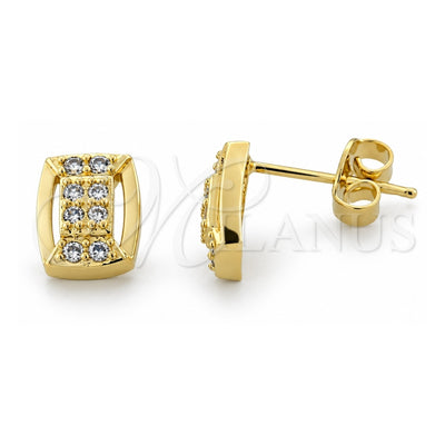 Oro Laminado Stud Earring, Gold Filled Style with White Micro Pave, Polished, Golden Finish, 02.168.0014
