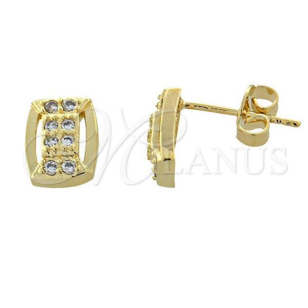 Oro Laminado Stud Earring, Gold Filled Style with White Micro Pave, Polished, Golden Finish, 02.168.0014