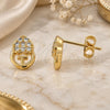Oro Laminado Stud Earring, Gold Filled Style Heart Design, with White Micro Pave, Polished, Golden Finish, 02.168.0013